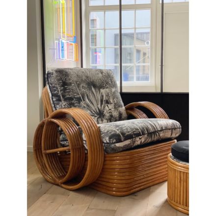 Bamboe fifties fauteuil met ottoman in Paul T. Frankl stijl 