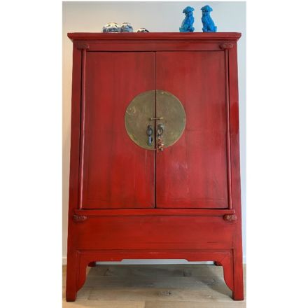 Chinese red lacquered wedding cabinet