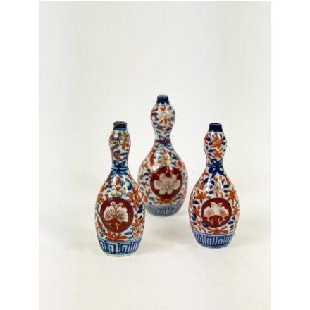  Set of 3 antique gourd-shaped Japanese vases with Imari decor 