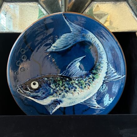 Large blue bowl with fish