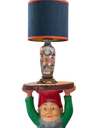 Antique Satsuma lampbase with handmade shade