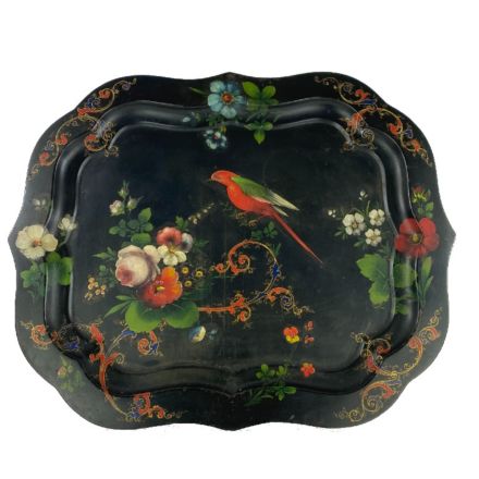 Hand-painted tray with floral and bird motif
