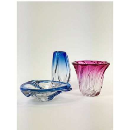 Val Saint Lambert vase model Volute blue and clear crystal