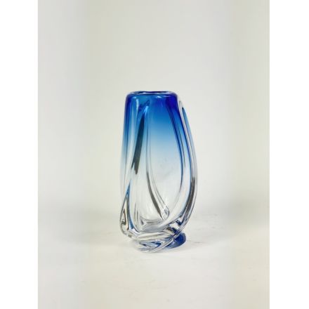 Val Saint Lambert vase model Volute blue and clear crystal